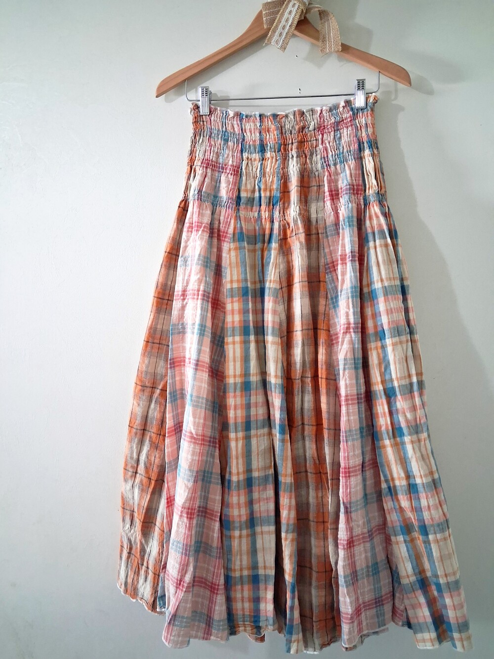 Oli & Hali Mineral Wash Patchwork Plaid Smock Convertible Midi Dress Maxi Skirt - Picture 14 of 15